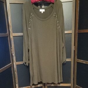 Olive Green Tunic with Lace-Up Accents